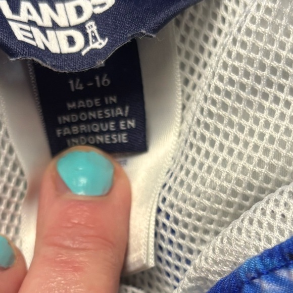 Lands End Boys Swim Trunks Blue Shark Print Volley Size XL 14-16 - Picture 4 of 5